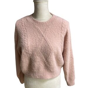 H&M Divided Dusty Pink Fuzzy Cable Knit Cropped Sweater Womens Small Boho Lagen